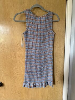 Princess Polly Blue and Brown Smocked Plaid Mini Dress